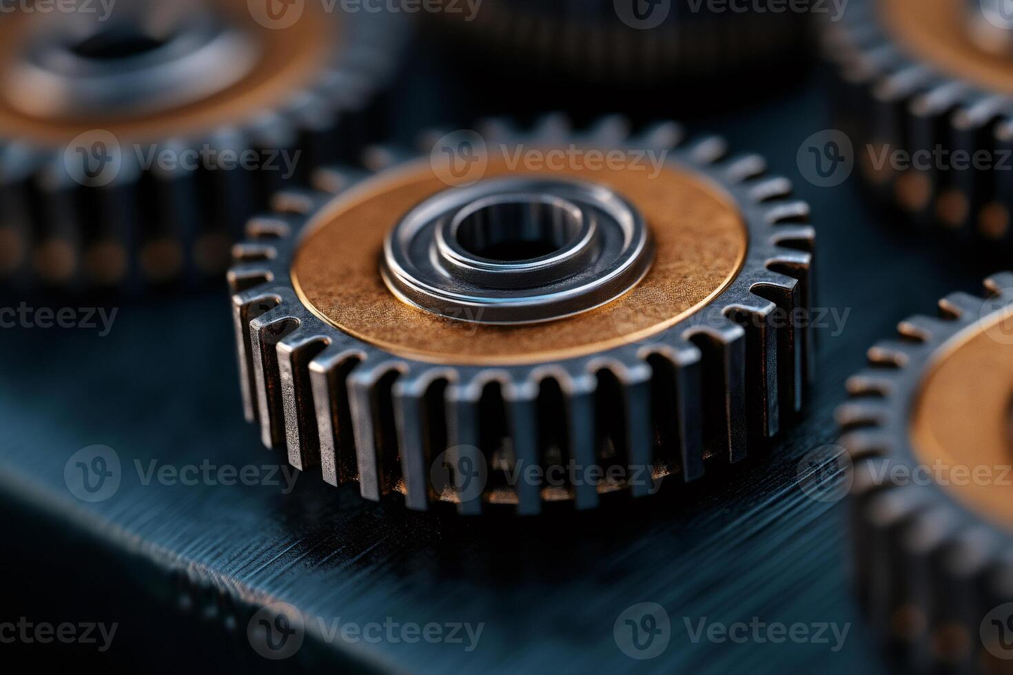 Gears rotating smoothly on dark background showing industrial concept photo