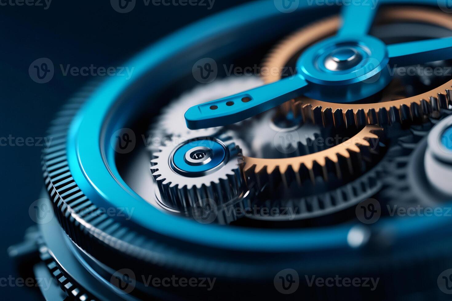Complex clockwork mechanism with interlocking gears rotating smoothly photo