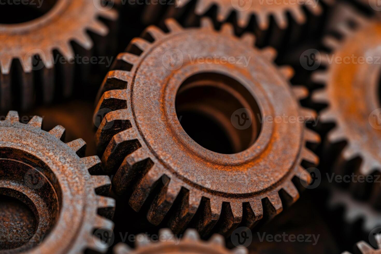 Rusty gears interlocking, representing teamwork and industrial processes photo