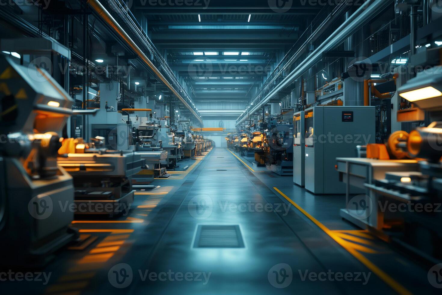 Modern industrial machines working in a large factory photo