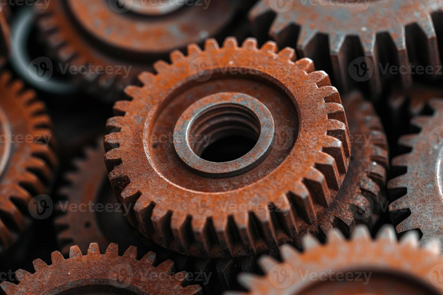 Rusty gears showing oxidation and corrosion forming intricate patterns photo