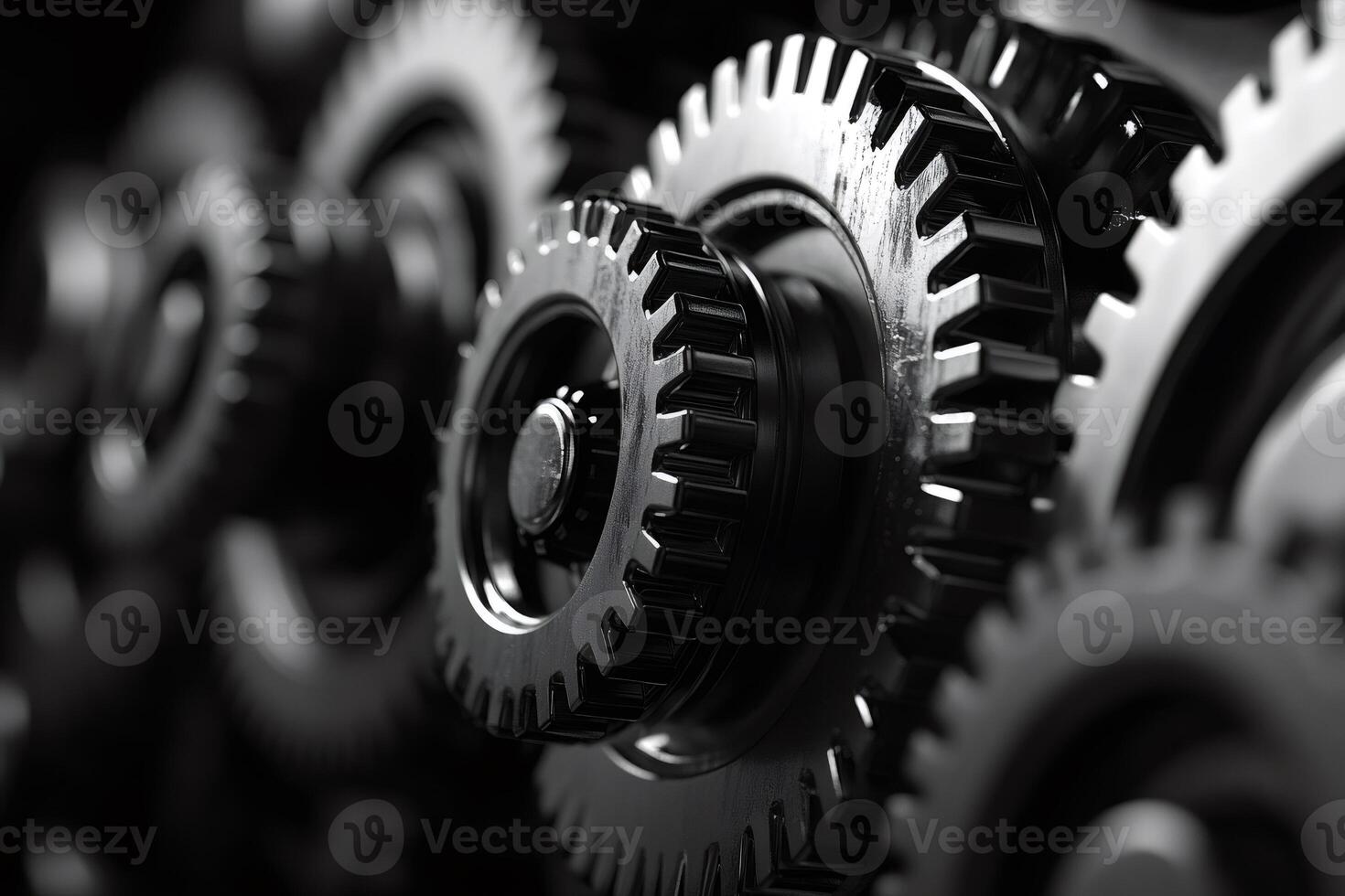 Interlocking metal gears rotating smoothly in a complex mechanism.. photo