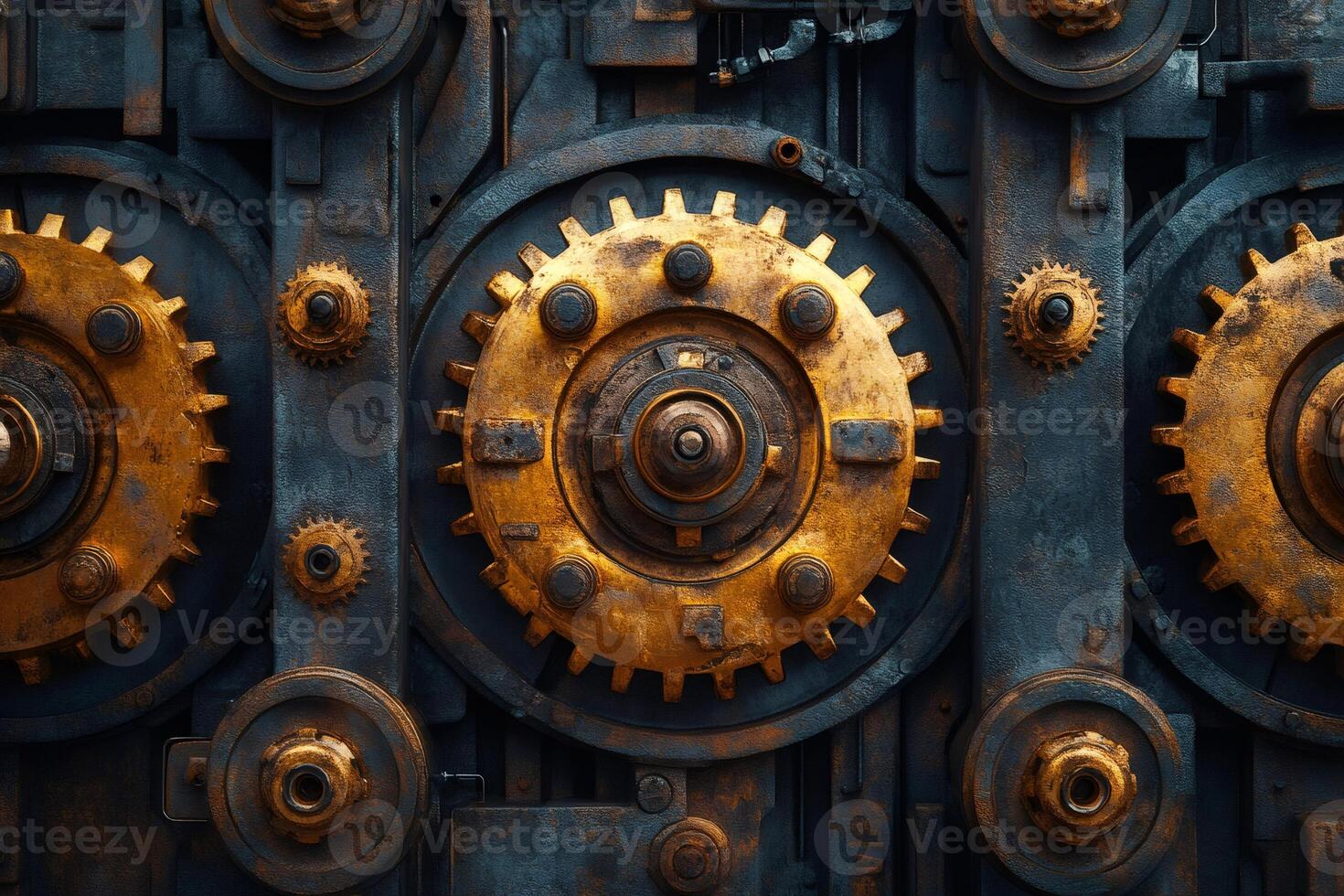 Close up of interlocking gears forming intricate industrial background photo