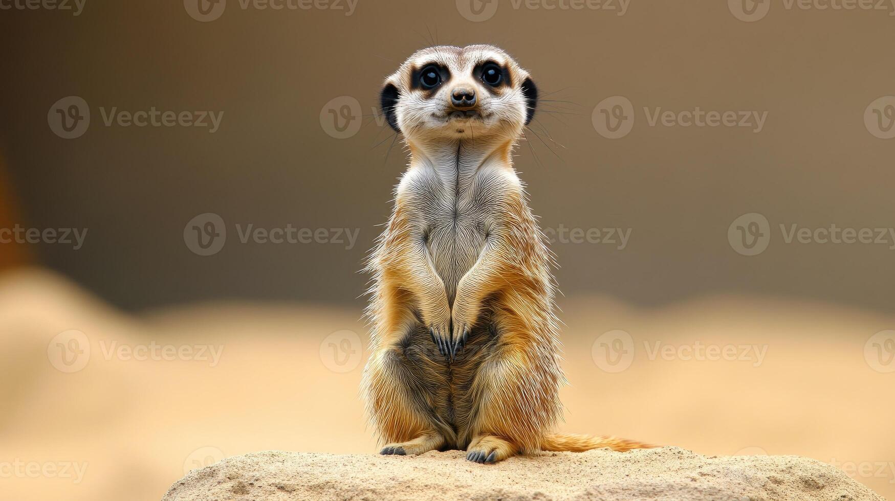 Curious meerkat standing guard on a rock photo