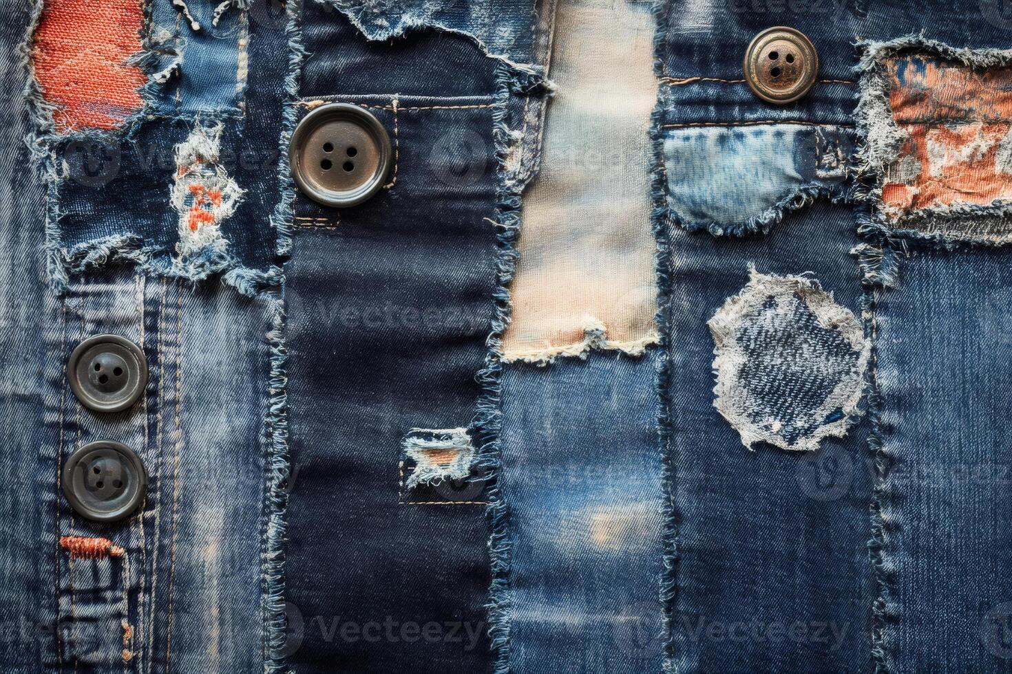 Denim upcycling project showing various textures and buttons photo
