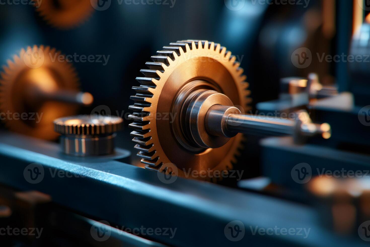 Close up of gears rotating in complex machinery photo