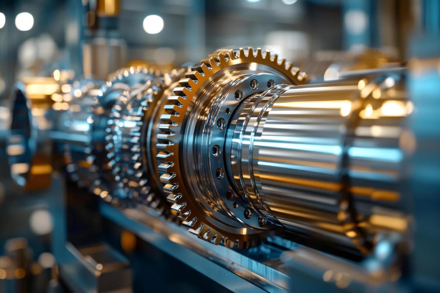 Gears rotating smoothly in modern industrial factory machinery.. photo