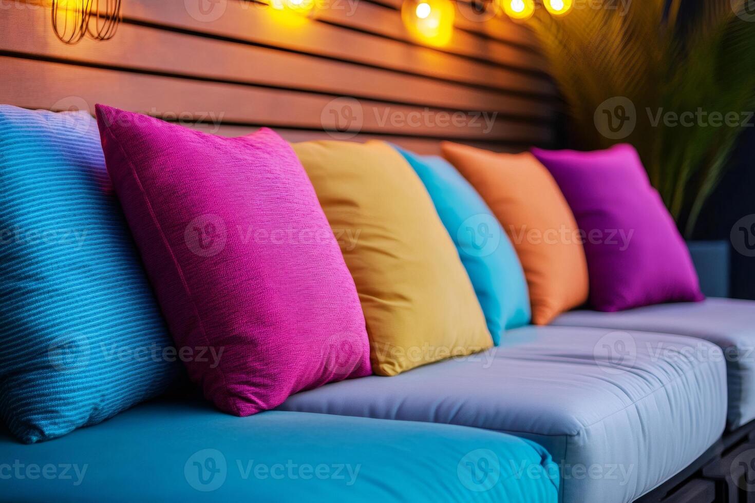 Colorful cushions brightening a relaxing outdoor sofa photo