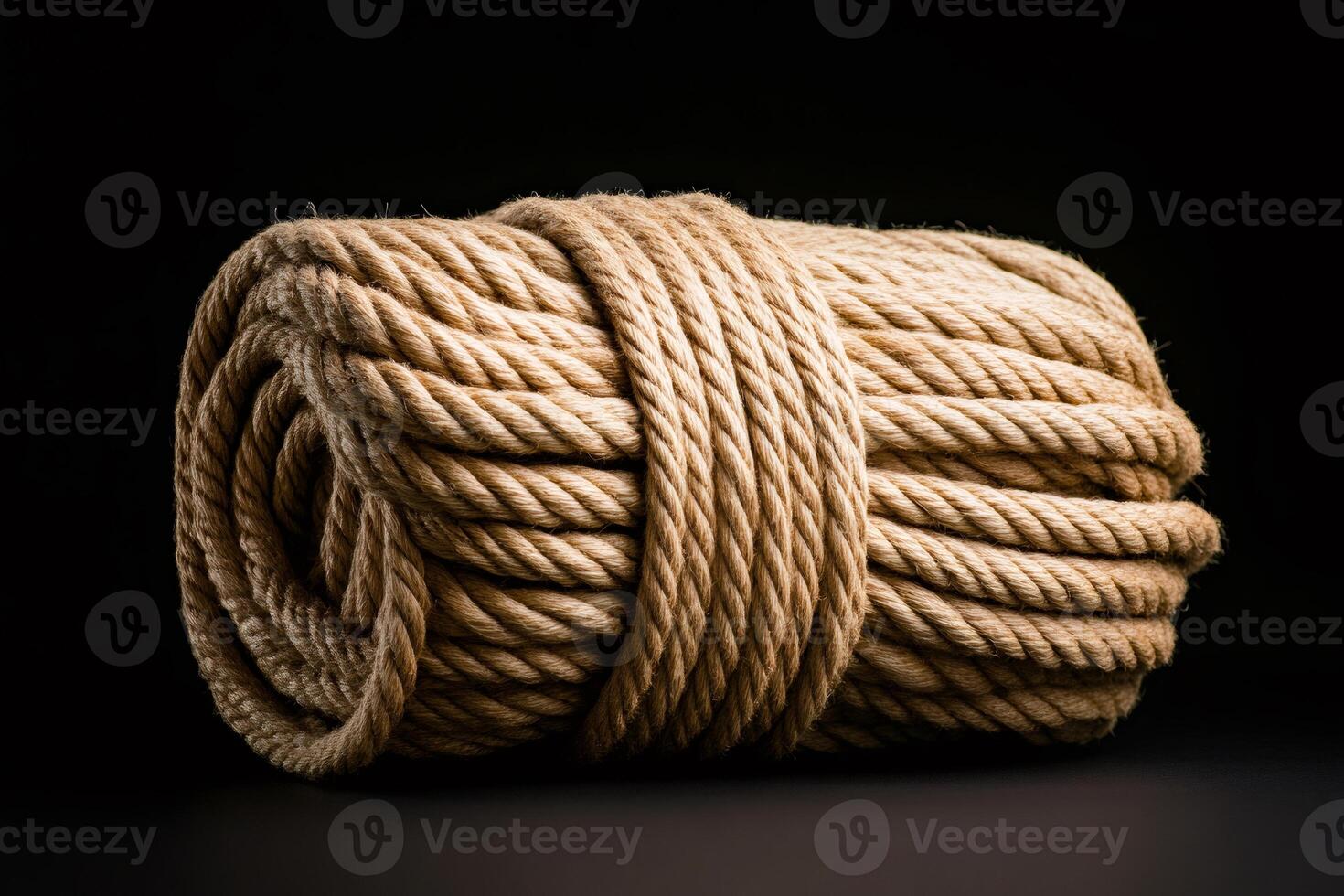Hemp rope hank tied with twine on black background photo