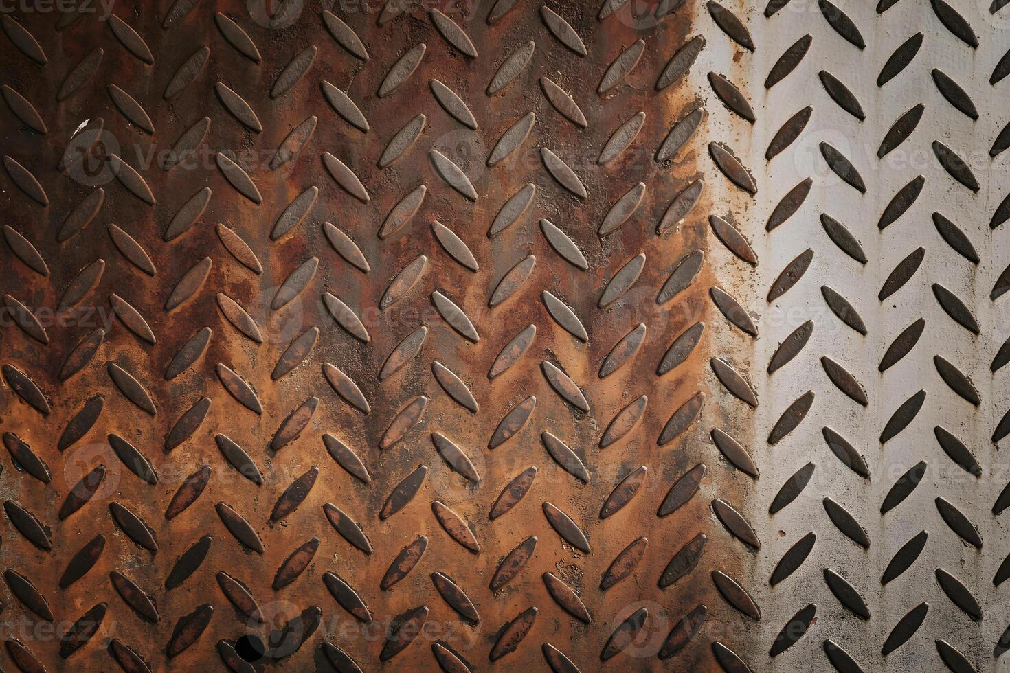 Rusty checkered steel plate showing signs of age and wear photo