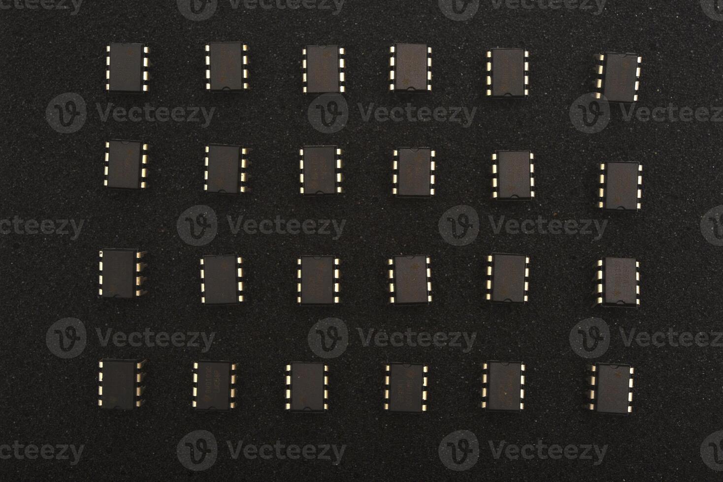 Circuitry clusters on blackened core. Embedded cores on a PCB. photo