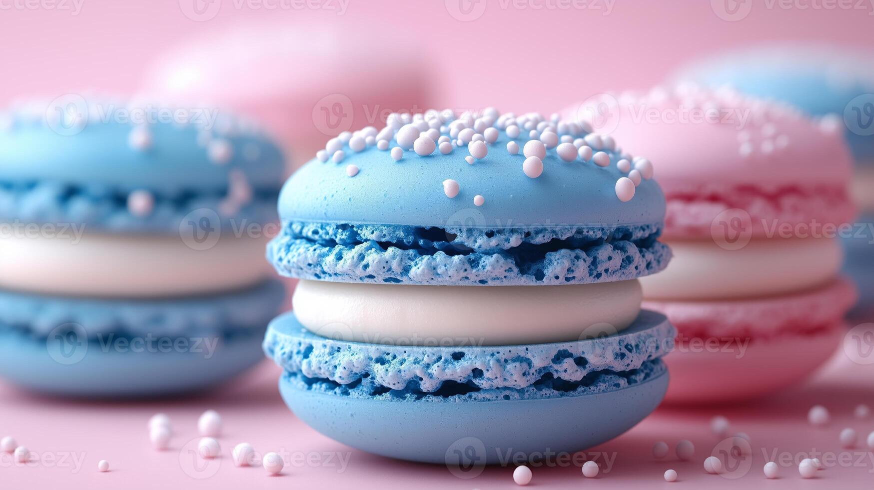 Set of blue and white macarons on a pastel background. 13 photo