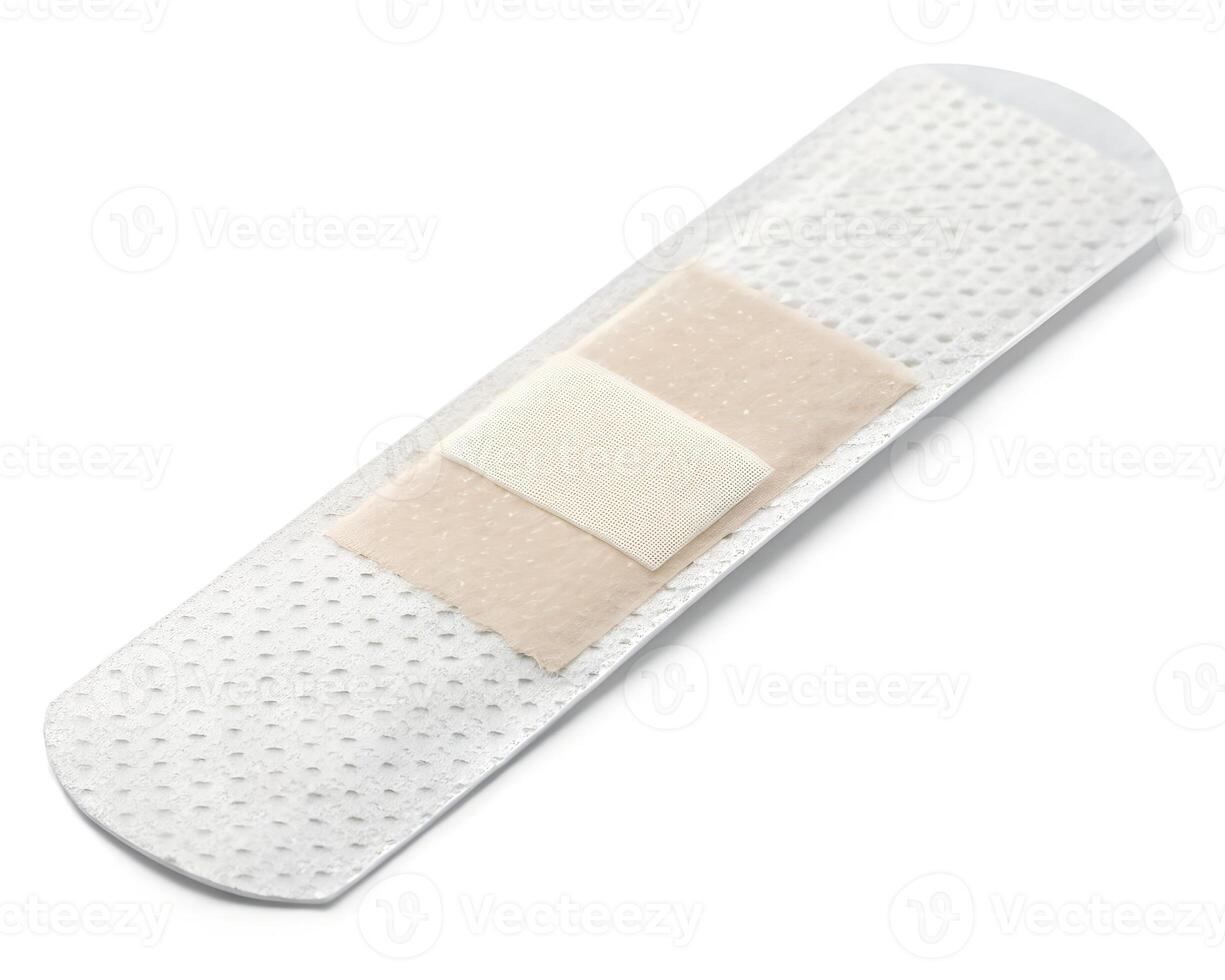 A simple adhesive bandage ready to soothe a minor scrape, offering quick relief and protection with a soft, breathable fabric and gentle adhesive. photo