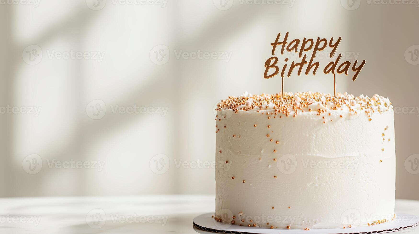 Celebrating a special occasion with a beautifully decorated birthday cake adorned with golden sprinkles and a cheerful message photo