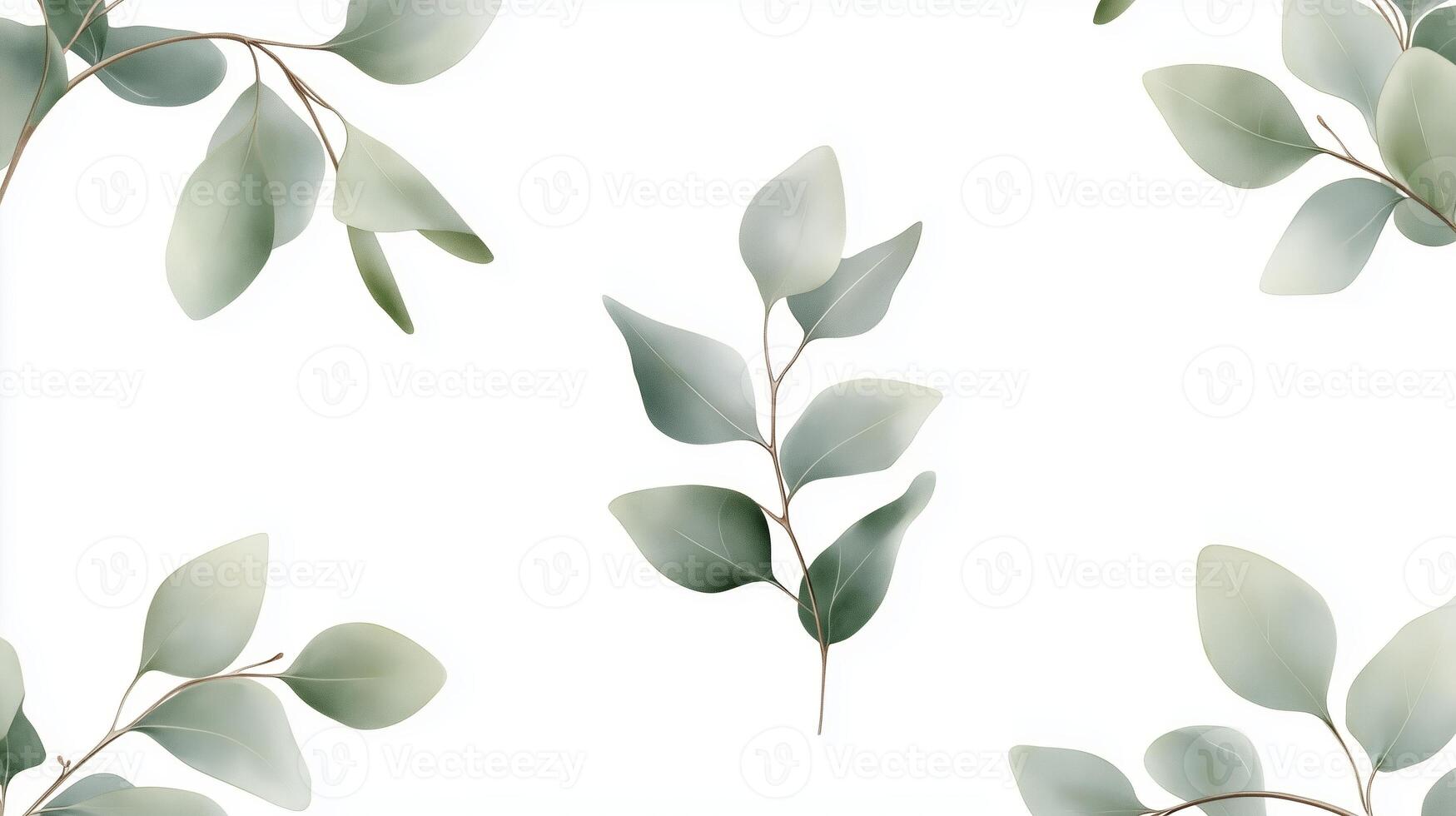 Green leaves gracefully arranged on a light background creating a serene and modern design for interior decor photo