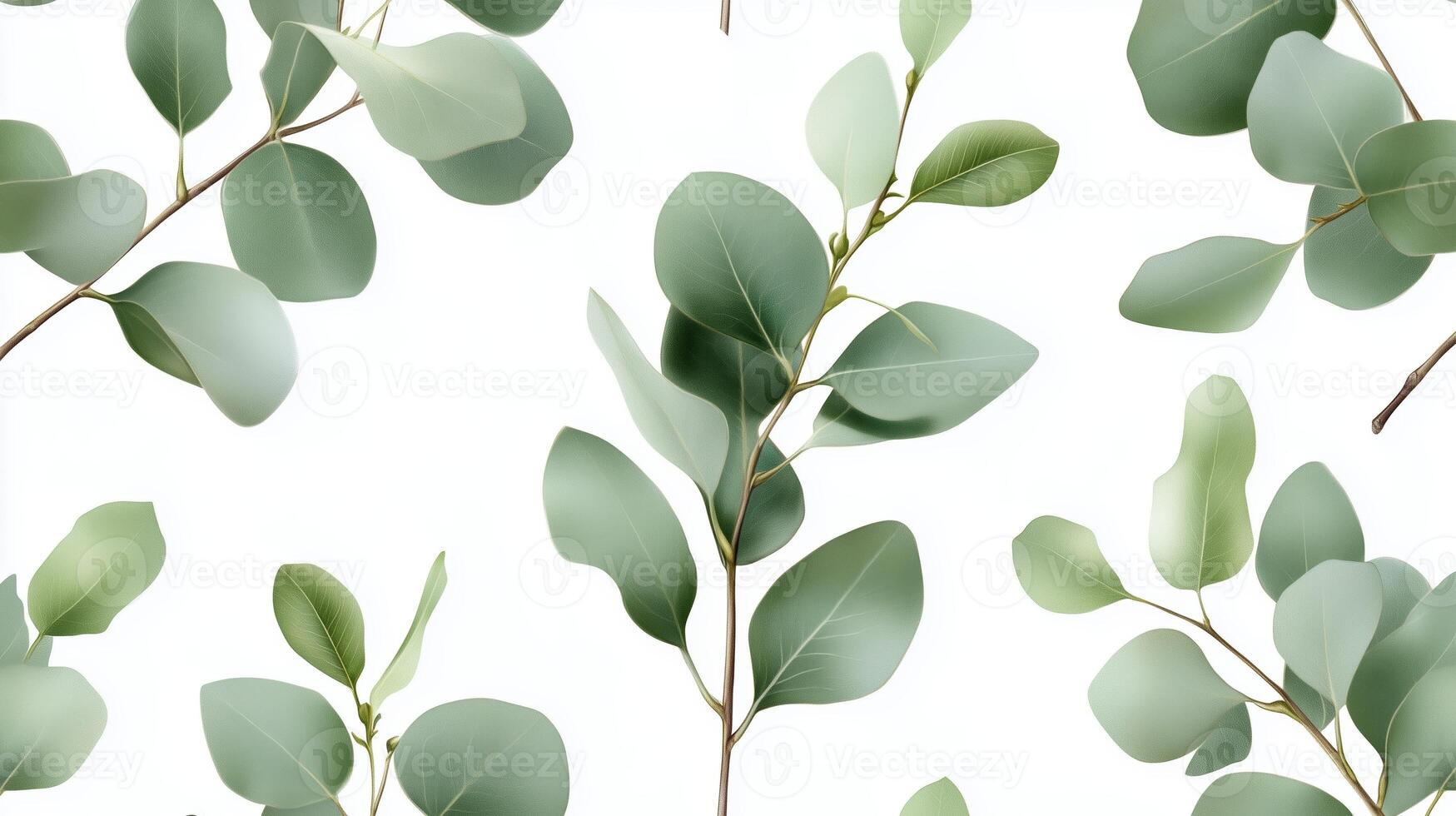 Green leaves pattern on a light background, showcasing nature's beauty and tranquility in design photo