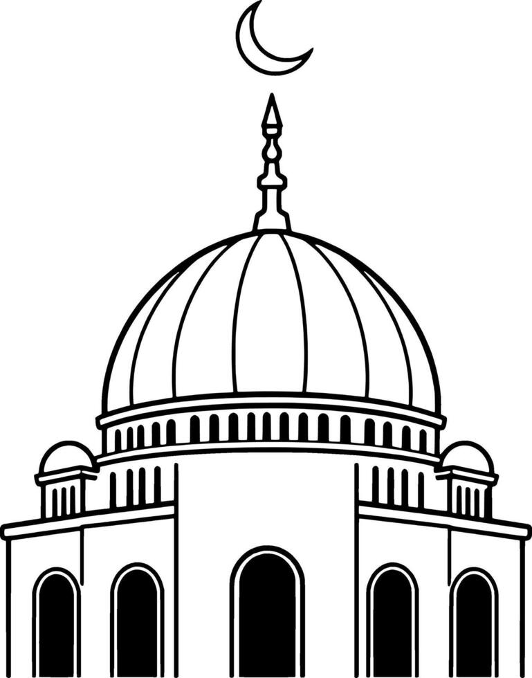 Elegant Line Drawing Of A Mosque Dome And Crescent Moon vector