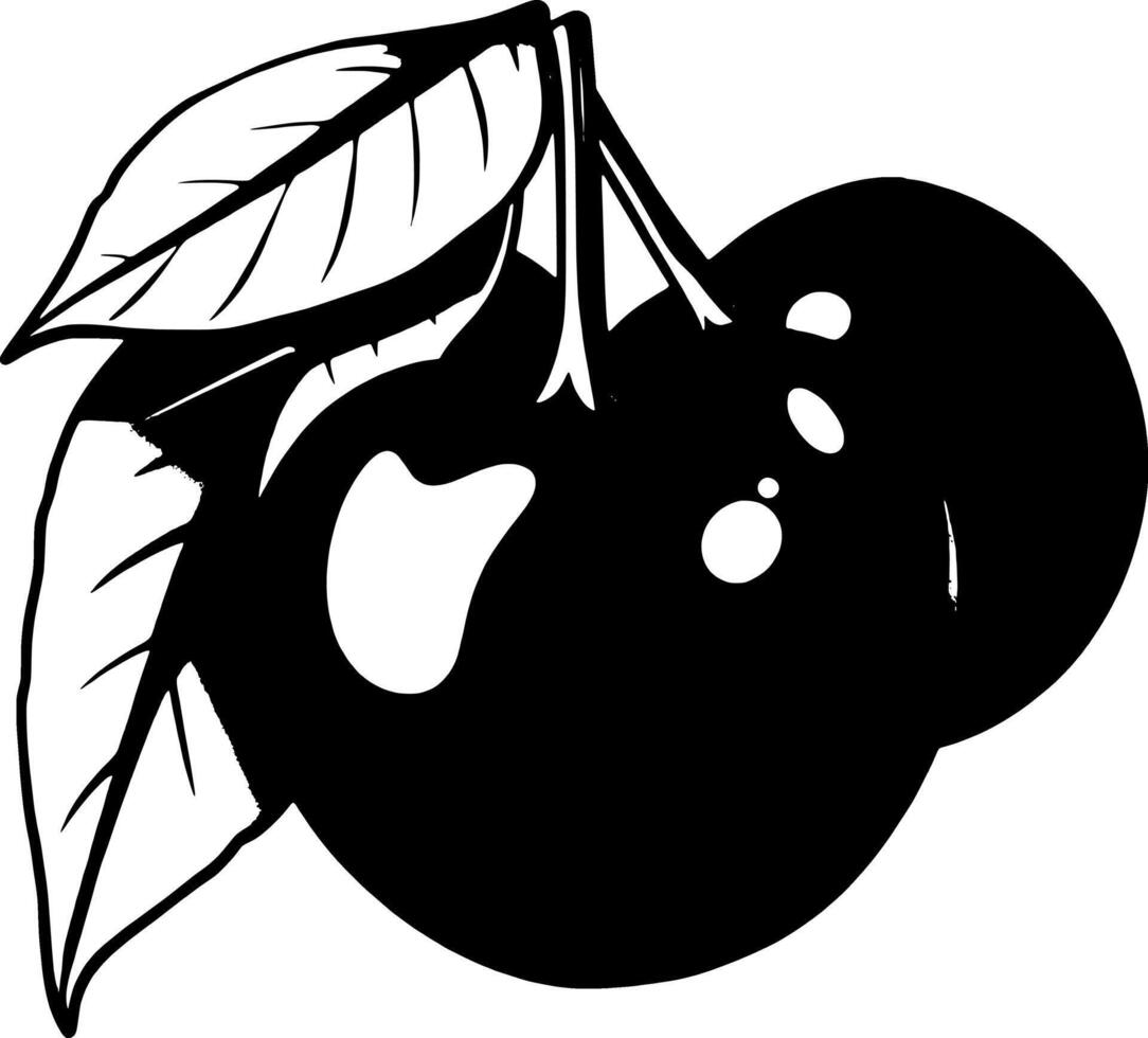 Two Ripe Cherries with Glossy Finish and Gray Leaves vector