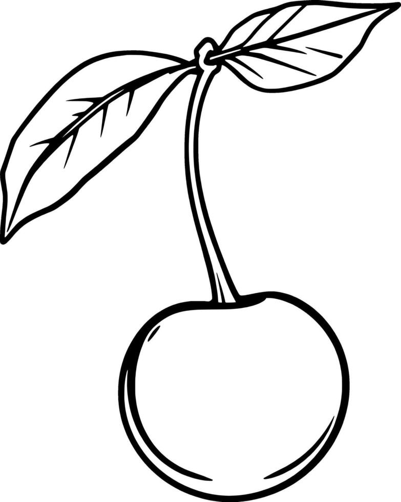 Single Line Drawing Of A Cherry With Stem And Leaves vector