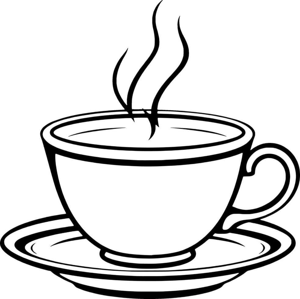 Steaming Cup Of Tea On Saucer Simple Line Art Design vector