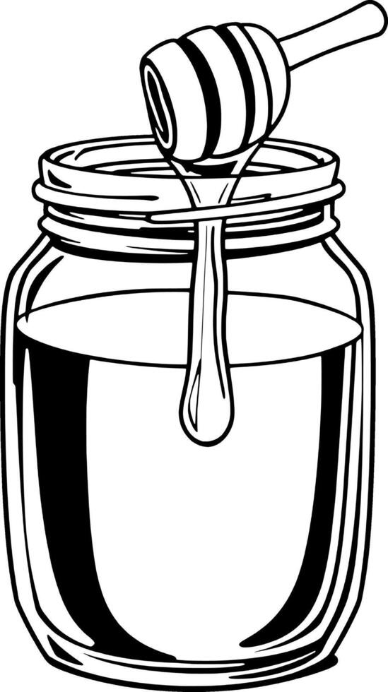Honey Dripping From Dipper Into Glass Jar Sweet Treat vector
