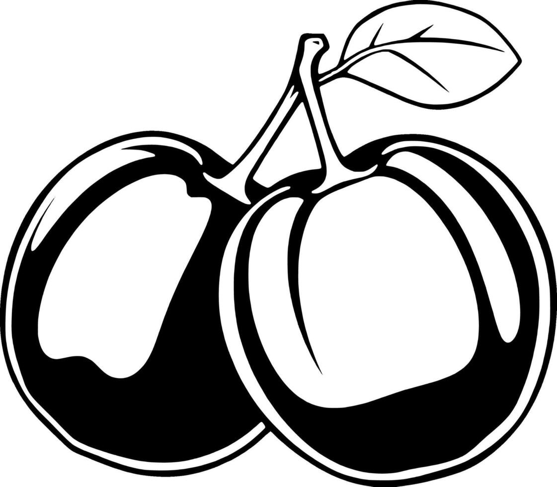 A Pair Of Plums A Simple Black And White Illustration vector