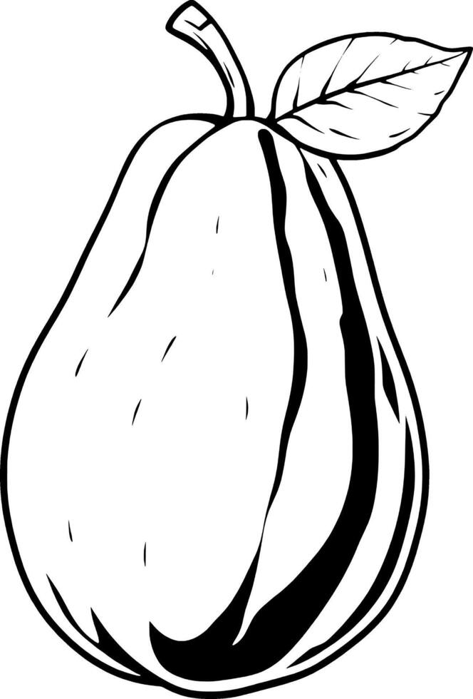 Line Art Illustration Of A Single Guava Fruit With Leaf vector