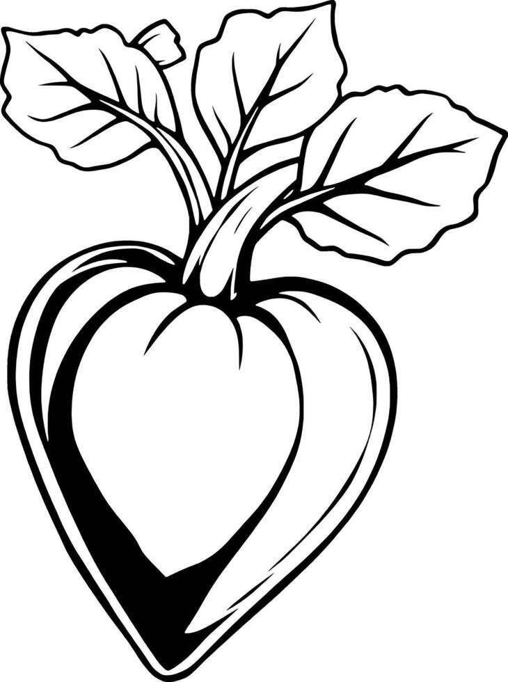 Heart-Shaped Vegetable with Leaves A Line Art Design vector