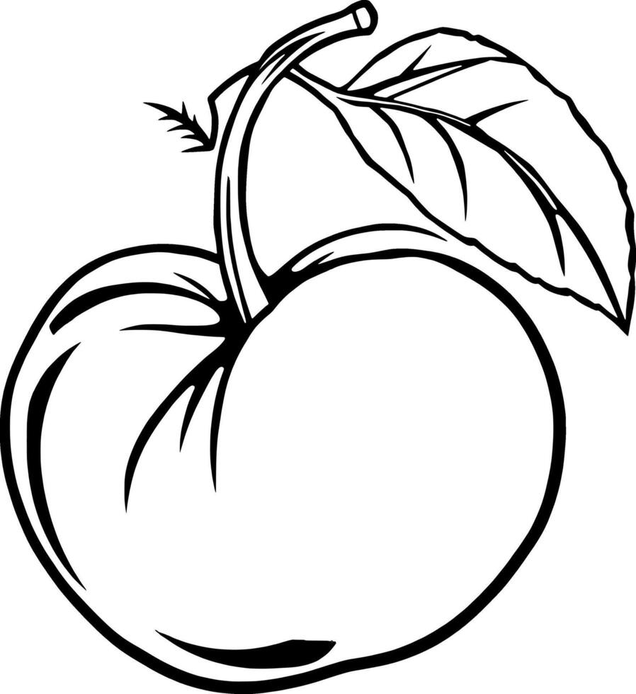 Single Fresh Apple With Stem and Leaf Line Art Illustration vector