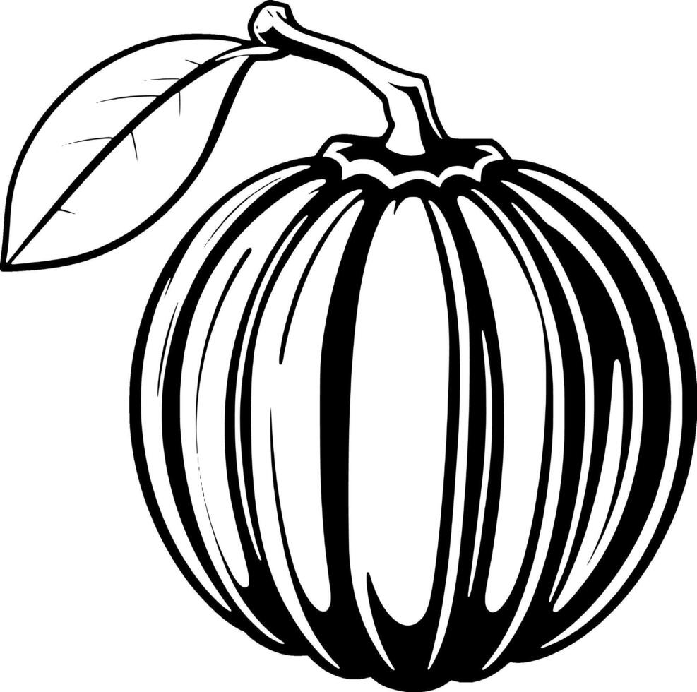 Stylized Monochrome Illustration Of A Citrus Fruit With Leaf vector