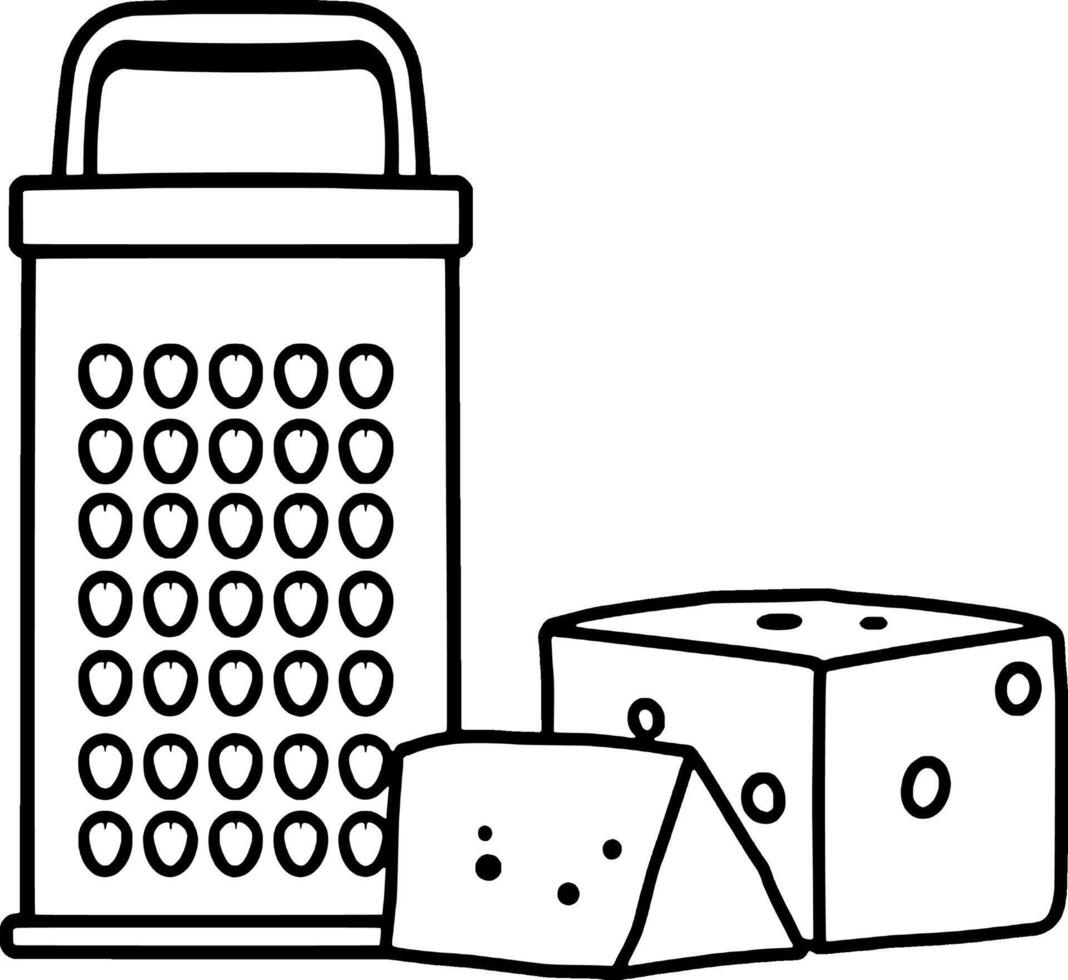 Line Drawing Of Cheese Grater And Cheese Pieces For Cooking vector