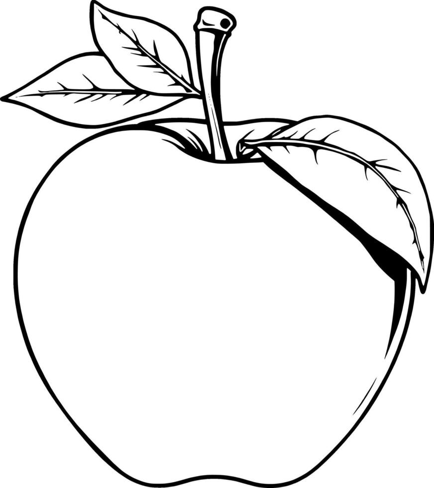 Line Art Illustration Of A Single Apple With Leaves vector