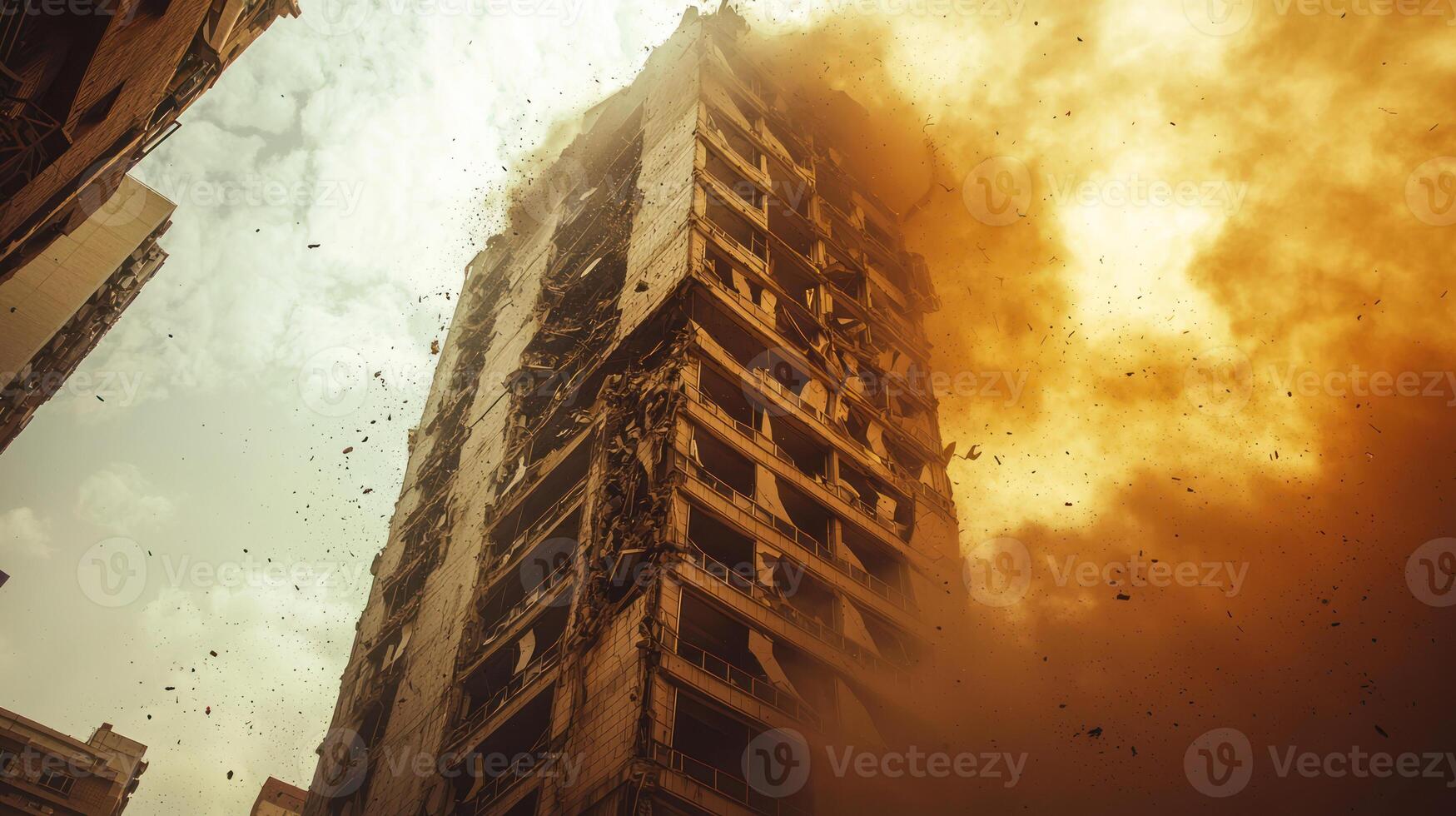 devastating earthquake leaves high rise building in ruins as rescue teams and heroic search dog work tirelessly to save lives photo