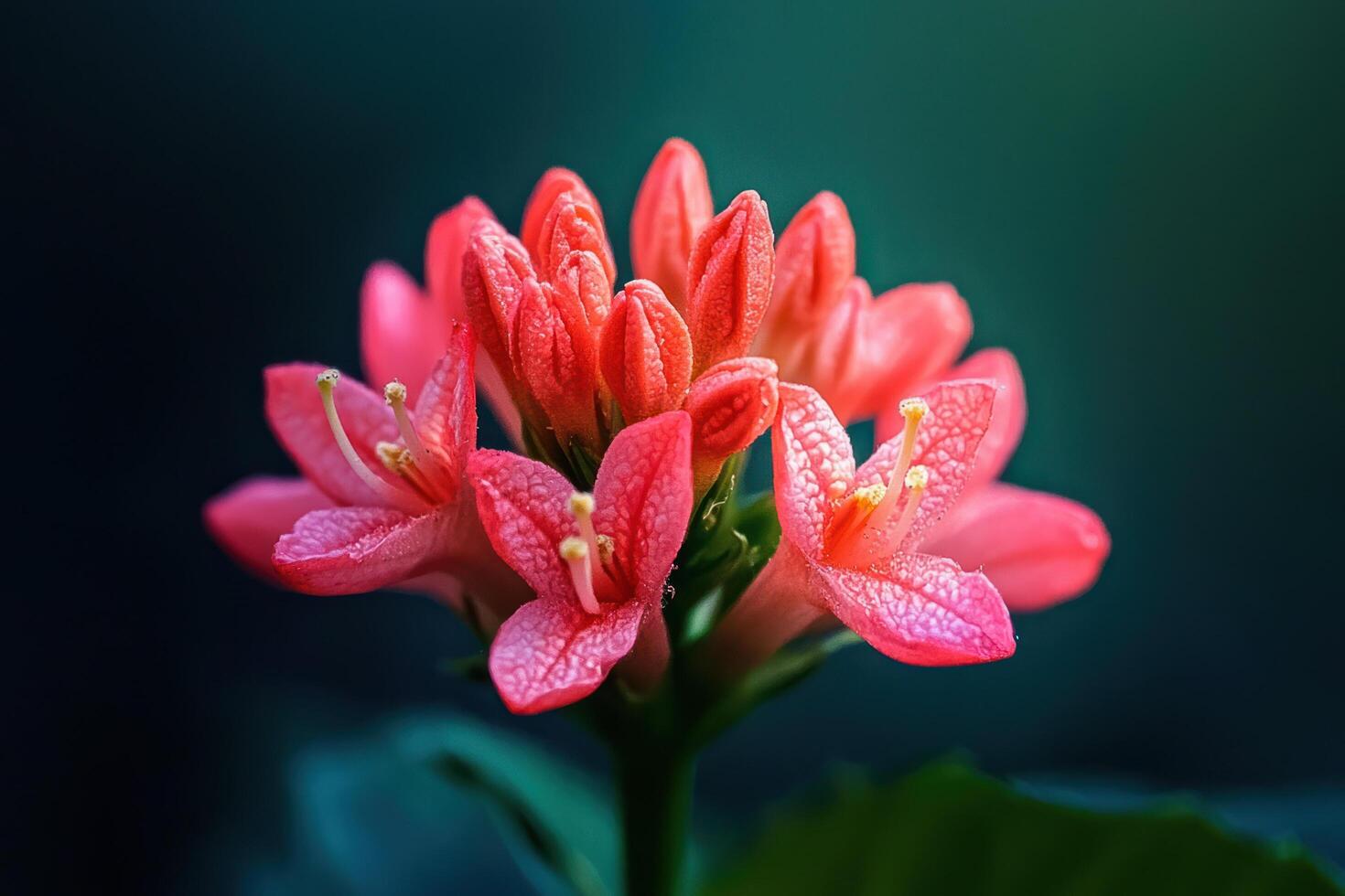 vibrant close up of pink tropical flower with delicate petals and intricate textures, set against soft green background, exuding natural beauty photo