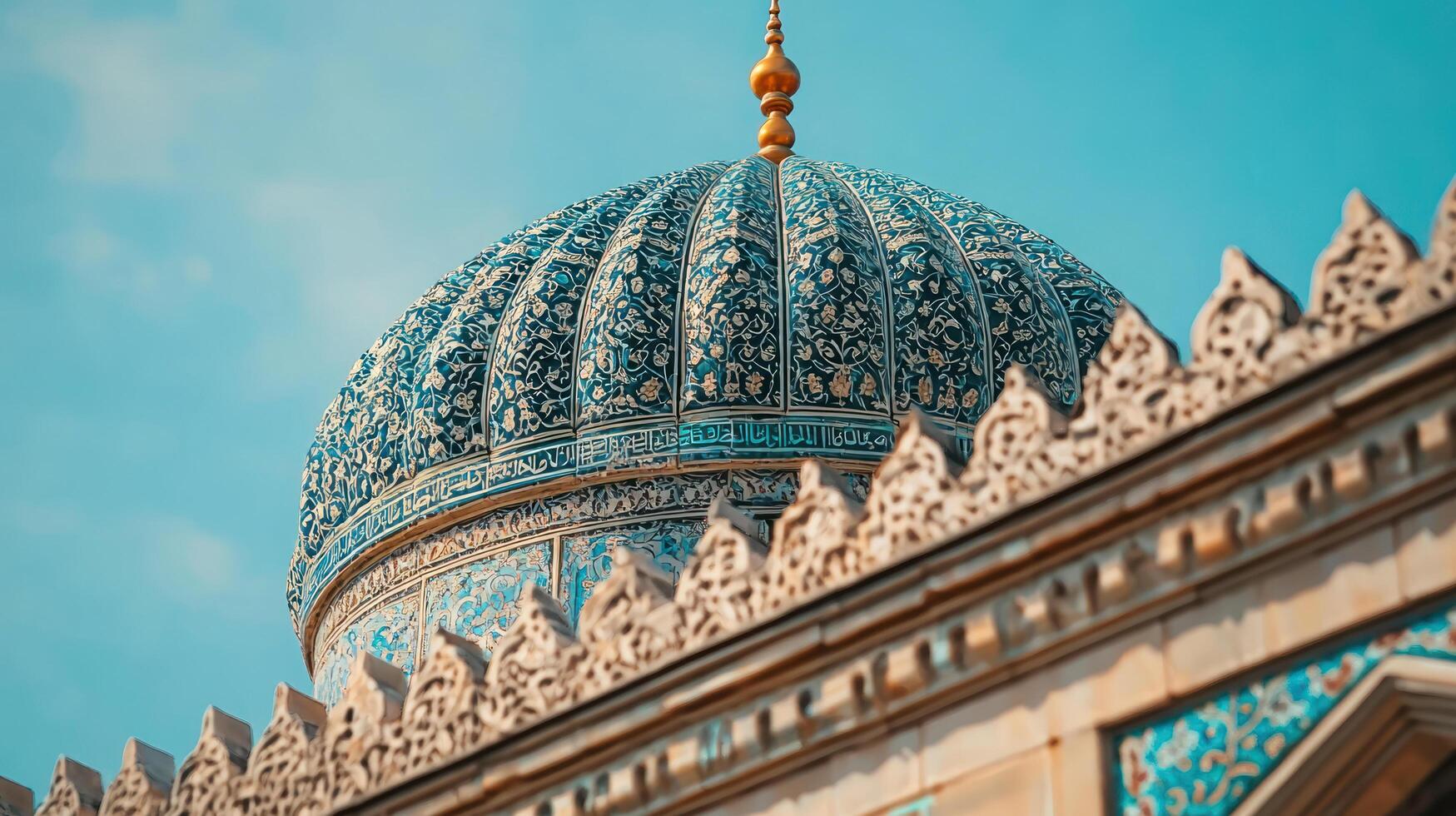 ornate blue dome with intricate patterns and golden details stands against clear sky, showcasing stunning architectural beauty photo