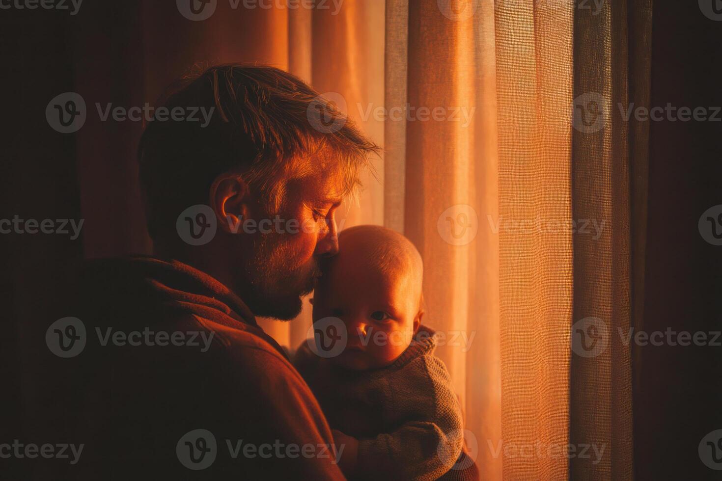 father shares happy moment with his baby on Father Day, embracing love and warmth in cozy setting photo