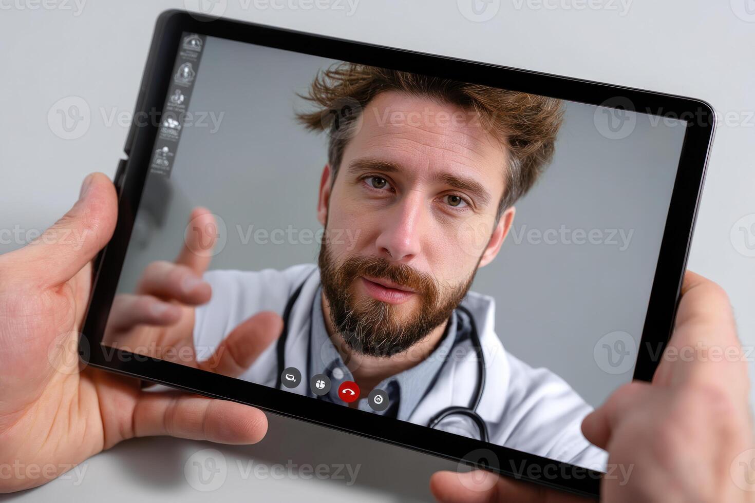 Telehealth consultation with healthcare professional on tablet screen showcasing modern technology in healthcare photo