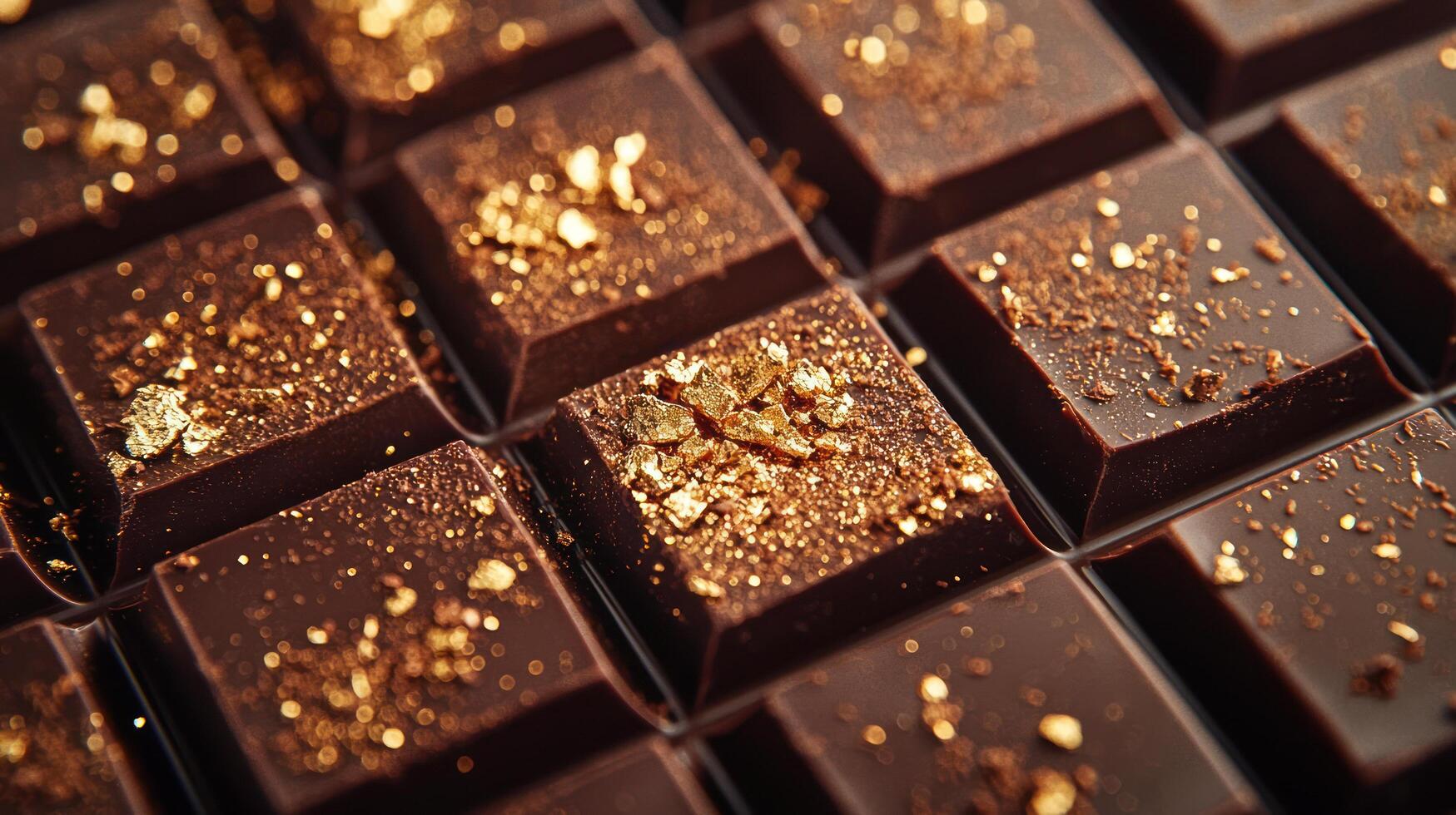 Luxurious artisanal dark chocolate squares adorned with edible gold flakes, showcasing rich and indulgent texture perfect for gourmet experiences photo