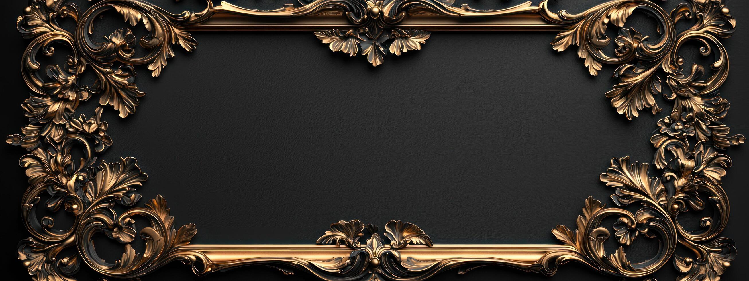 ornate golden frame with intricate floral patterns and elegant details, set against dark background for luxurious effect photo