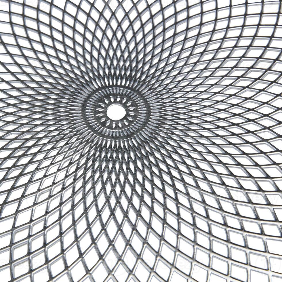 Steel grids interlocked in a spiral pattern resembling flower petals cut out isolated white background with clipping path photo