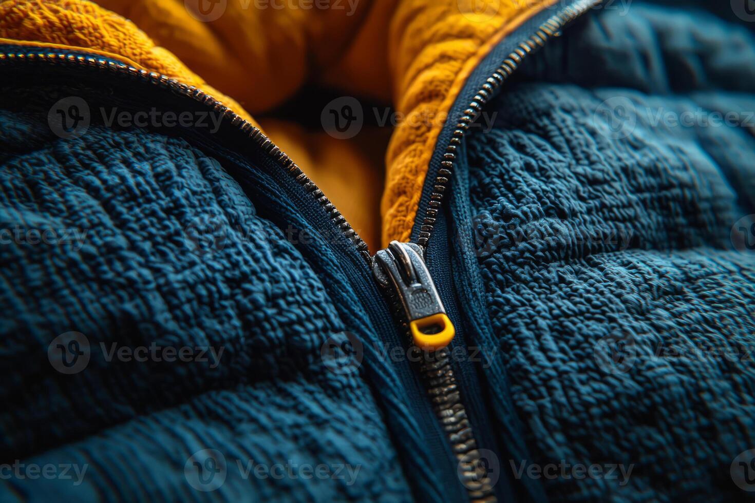 Sleeping bag zipper with textured fabric and insulated layers photo