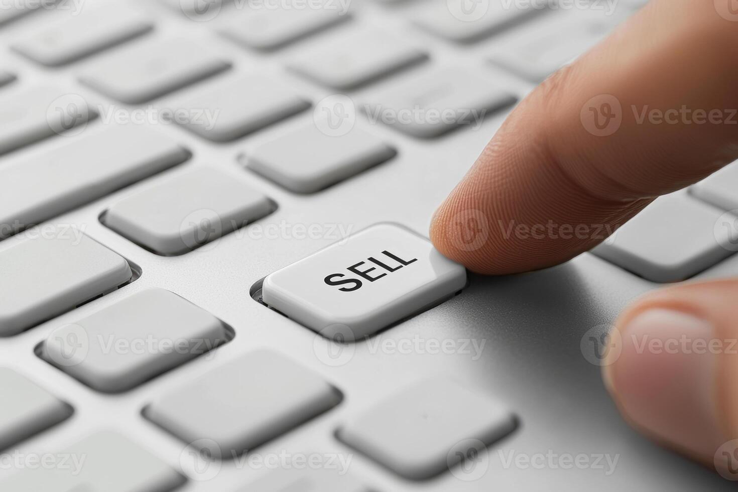 Finger presses white sell button on keyboard photo