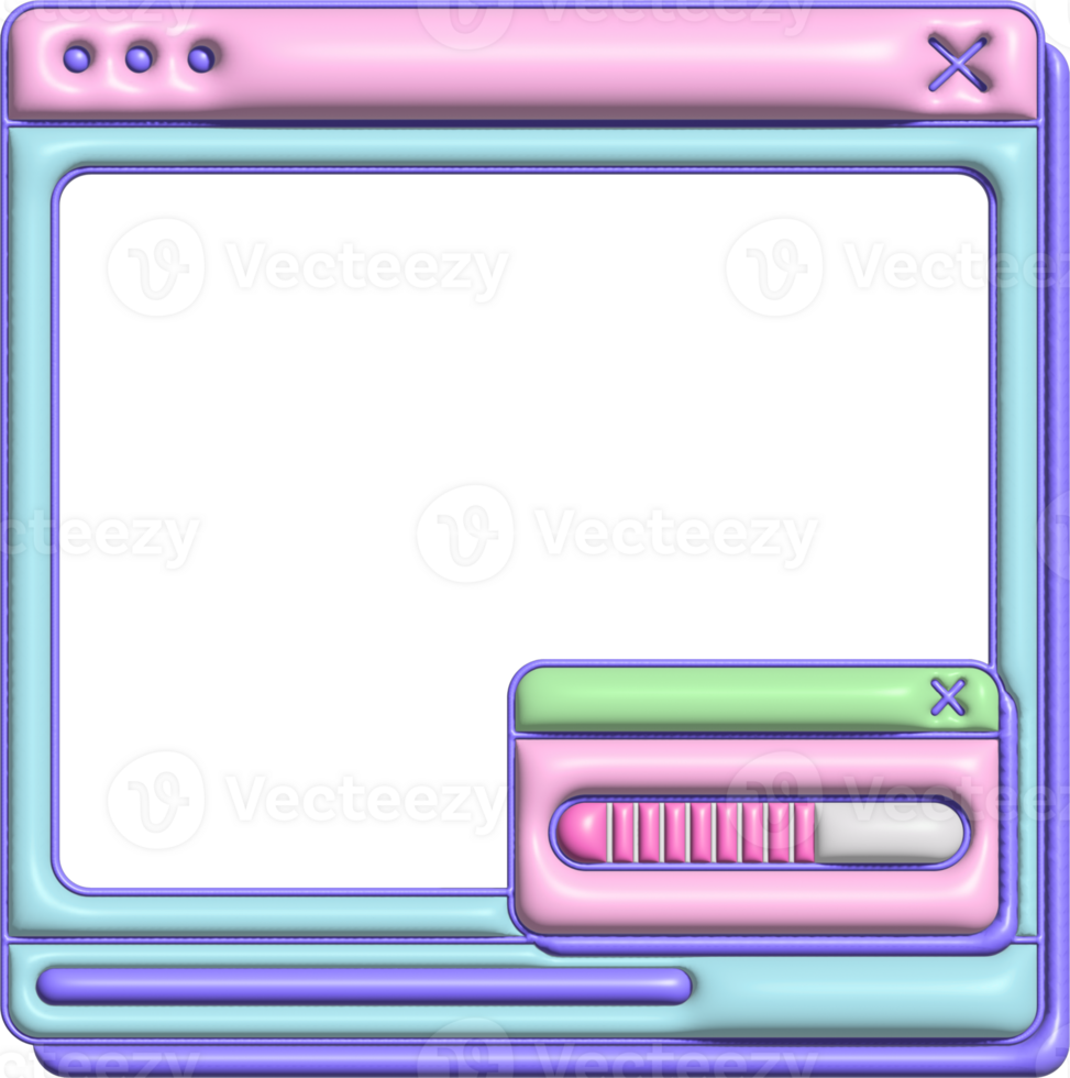 Vaporwave 3D Classic Web Window with Pop-Up png