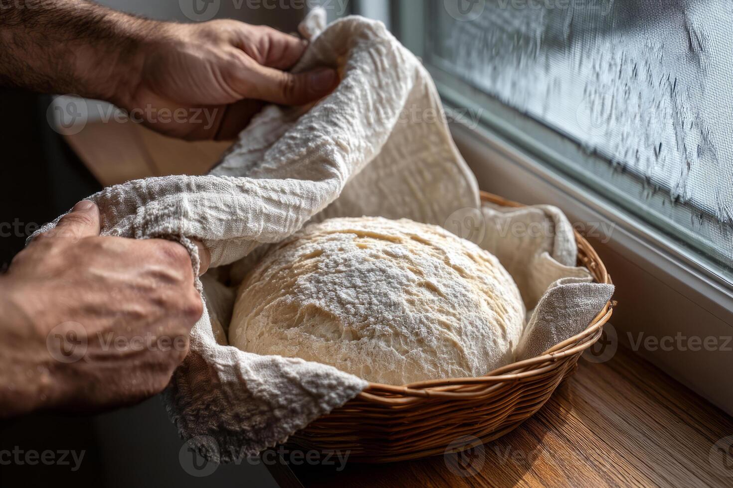 Bread fermenting in basket photo