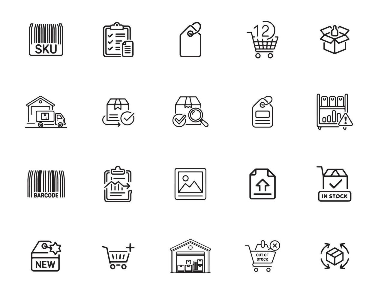 Inventory Tracking and Stock Icons Set vector