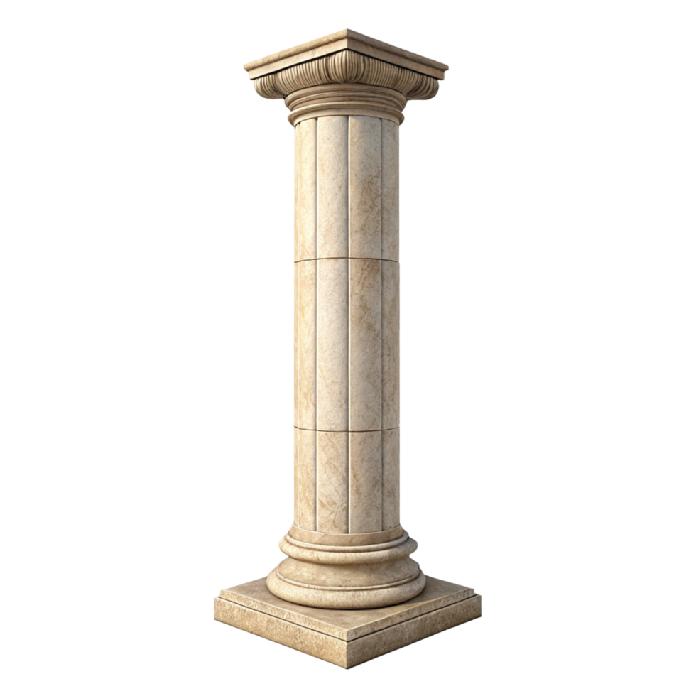 Isolated Beige Marble Column with Square Base and Detailed Capital for Architectural Design png