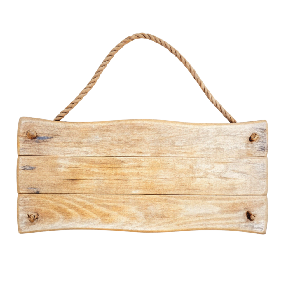 Blank Rustic Wooden Sign with Rope Hanging png