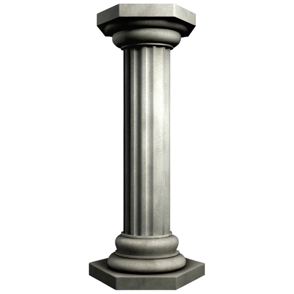 A Detailed 3D Render of a Classic Greek Stone Column with Flutes and a Hexagonal Base png