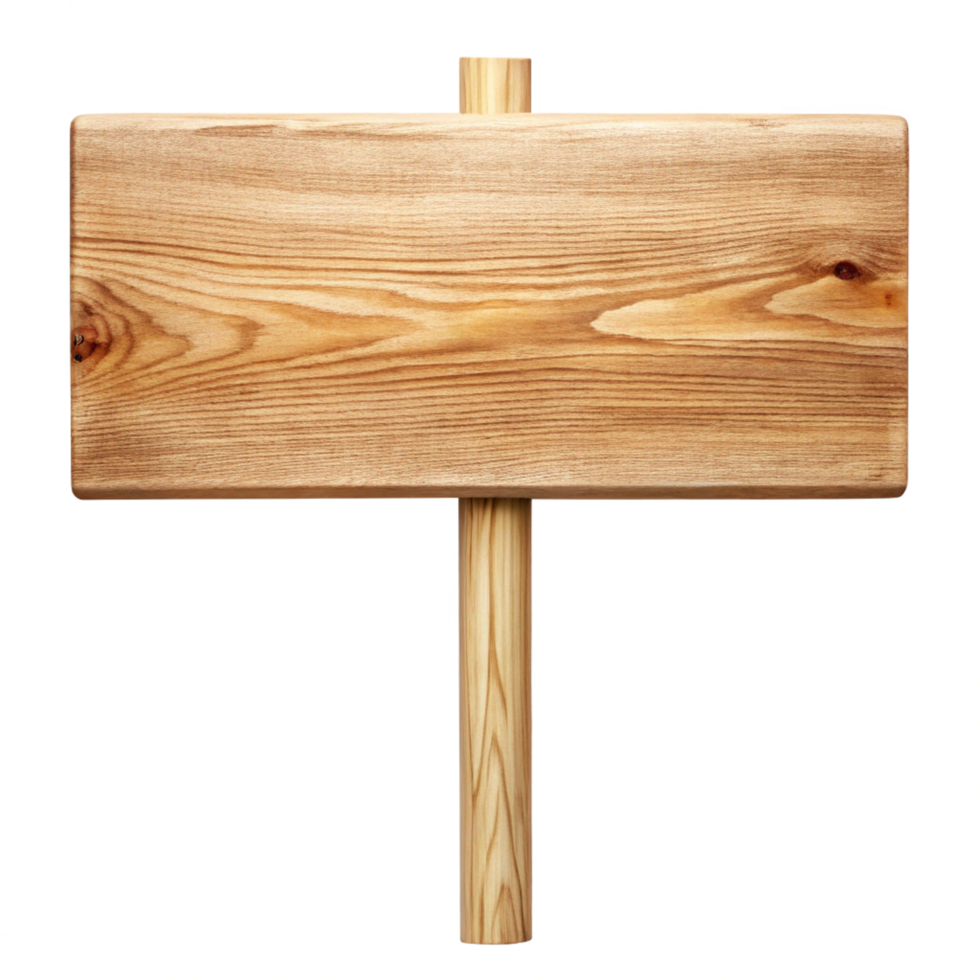 Blank Wooden Signboard on a Wooden Post Isolated png