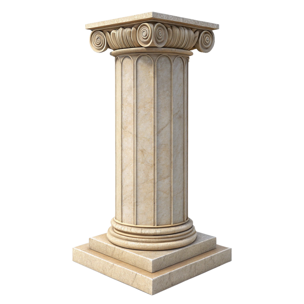 Isolated 3D render of a classical ionic order column with a square base and detailed capital png